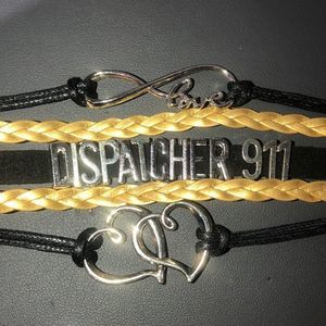 Black & Gold Leather & Silver Bracelet